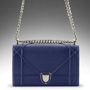 Christian Dior Blue Grained Leather Diorama Medium Flap Bag